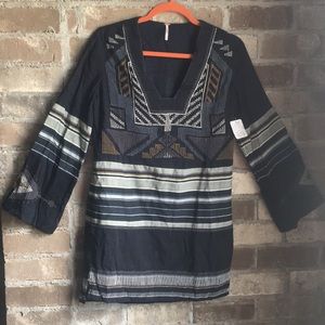 NWT free people embroidered, bell sleeve shift